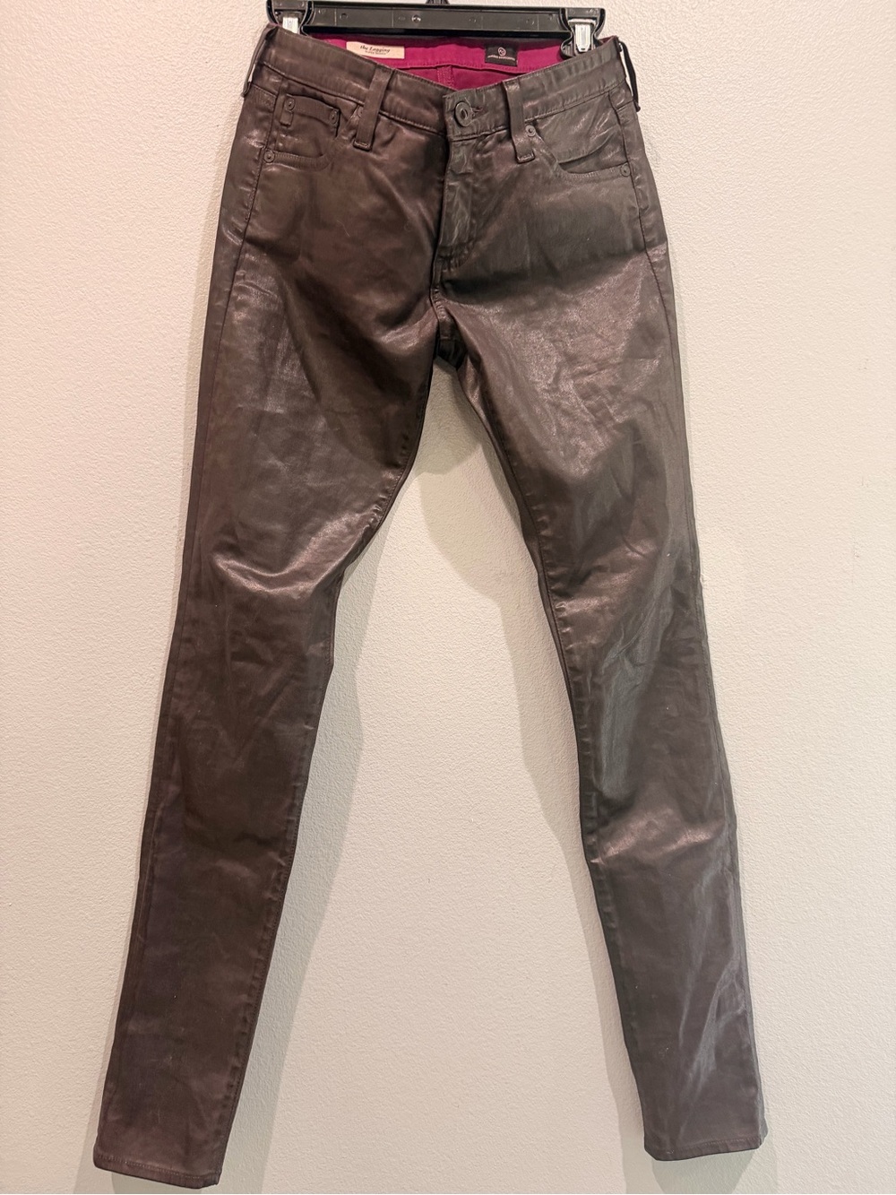 Ag Adriano Goldschmied the Legging Shiny Chocolate Skinny Pant Purple Undertone